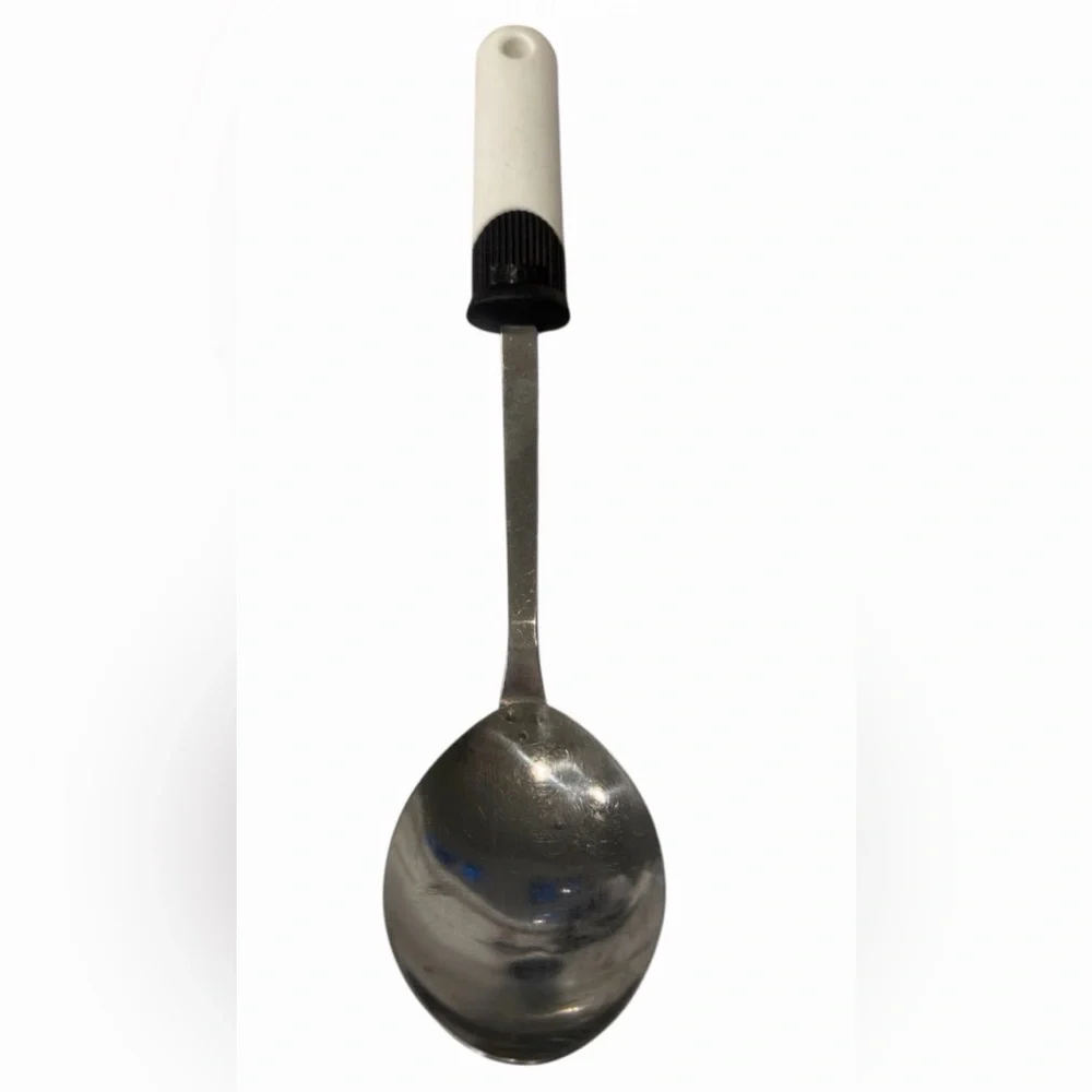 Vintage EKCO Stainless Steel Serving Spoon with Black and White Handle